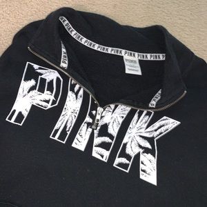 PINK - black crew neck quarter zip